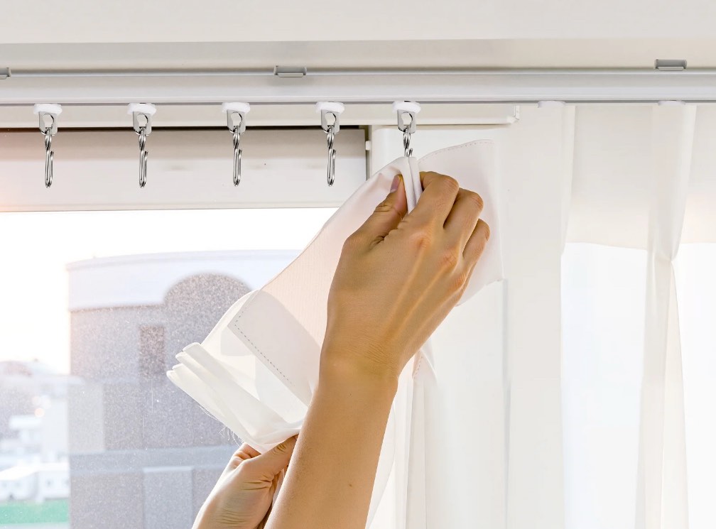 BEAMNOVA Ceiling Curtain Track Set - 9.45 FT Sliding Curtain Rail System Room Dividers, Aluminum Alloy Heavy-Duty Curtain Track with Hooks and Hardware, White