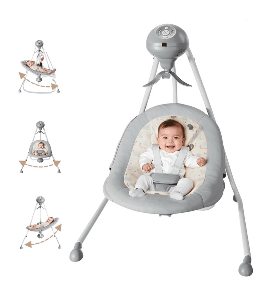 Baby Swing for Infants, Caveen Electric Baby Rocker with 360° Rotatable Seat, 2 Swing Directions, 3 Rotating Toys, for 0-6 Months, Grey