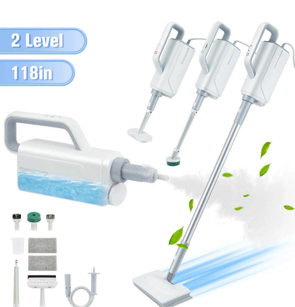 ALILYY Steam Mop Cleaner Handheld Steamer Scrubbing Steam Mop for Hard Floor,Tiles,Carpet,Windows,Furniture,White