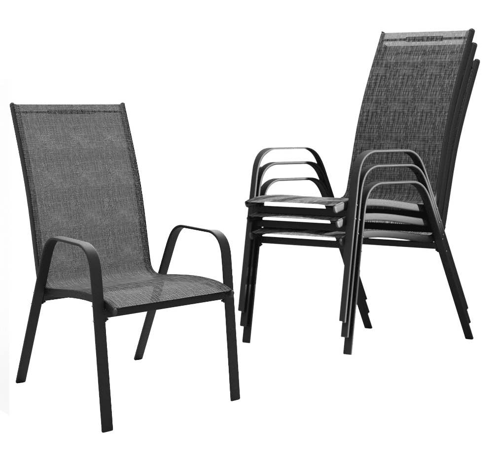 JUSTLET Patio Dining Chairs Set of 4 Outdoor Stackable Armrest Chairs Space Saving Gray