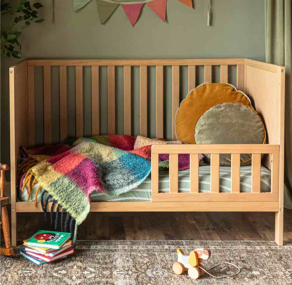 HARPPA 5-in-1 Convertible Baby Crib for Infant to Toddler, Natural Wood