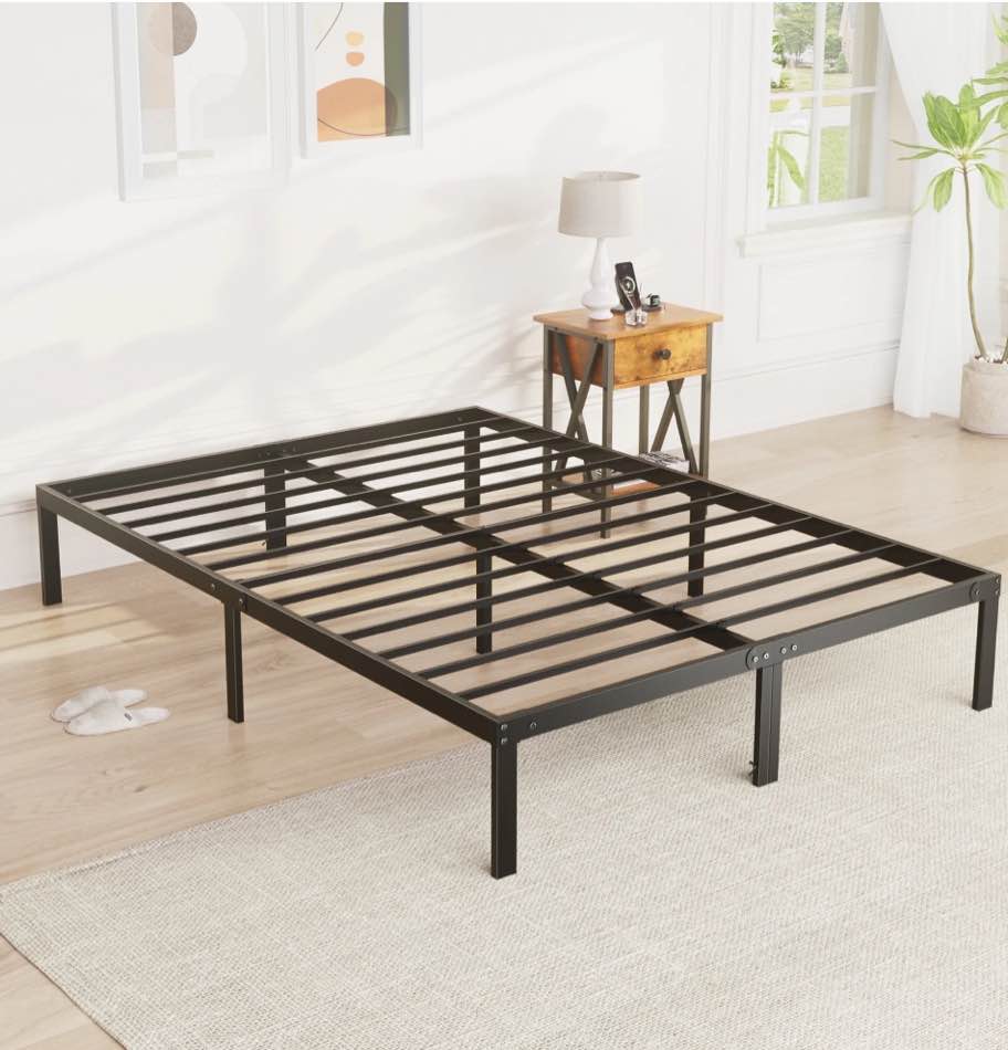 edx King Size Bed Frame with Ample Storage Space, Sturdy Steel Slat Support, 14-Inch Height, No Box Spring Needed, Heavy-Duty Metal Platform