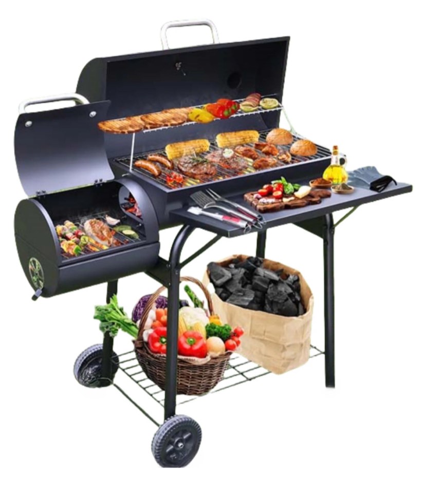 Charcoal Offset Smoker Grill - Family-Size 4-6 Person BBQ with Temperature Control & Portable Wheels