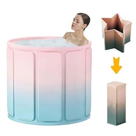 RICHYOUNG 27 Foldable Bathtub for Adult Soaking Tub for Shower Stall Hot Ice Bath(Blue Pink)