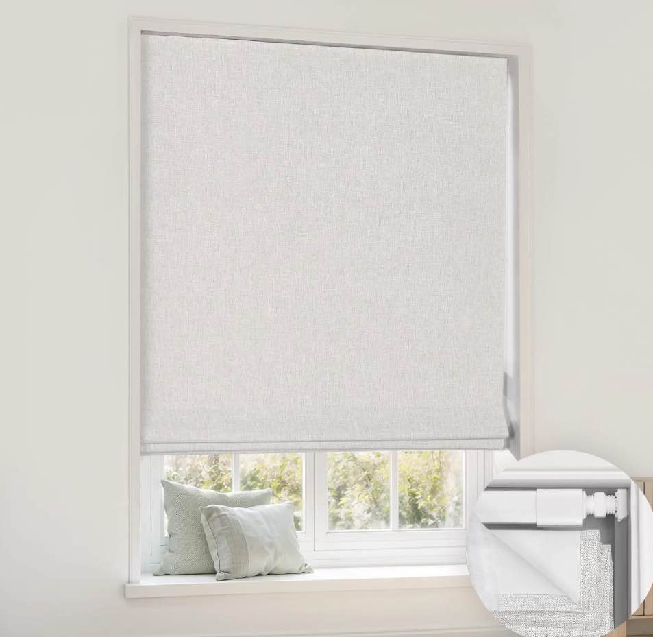 LazBlinds No Tools No Drill Cordless Roman Shades for Windows, Blackout Thermal Insulated UV Blocking Window Blinds, Room Darkening Fabric Blinds for Indoor Windows, 43'' W x 64'' H, Off White