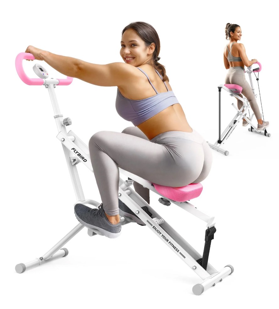 FLYBIRD Pink Squat Machine for Home, 330lbs Foldable, 4 Resistance Bands, Core & Leg Exercise Pink