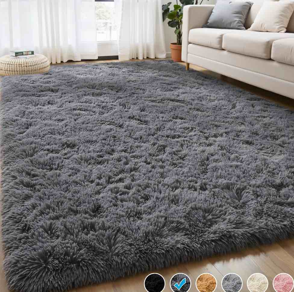Nefoso Shag Area Rug, 8ft x 10ft Soft Fluffy Area Rugs for Living Room Bedroom Decor Carpet, Dark Gray