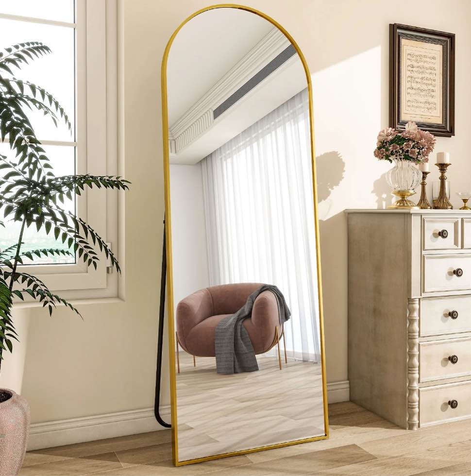 BEAUTYPEAK Arched Full Length Floor Mirror 64 x21.1  Full Body Standing Mirror Gold
