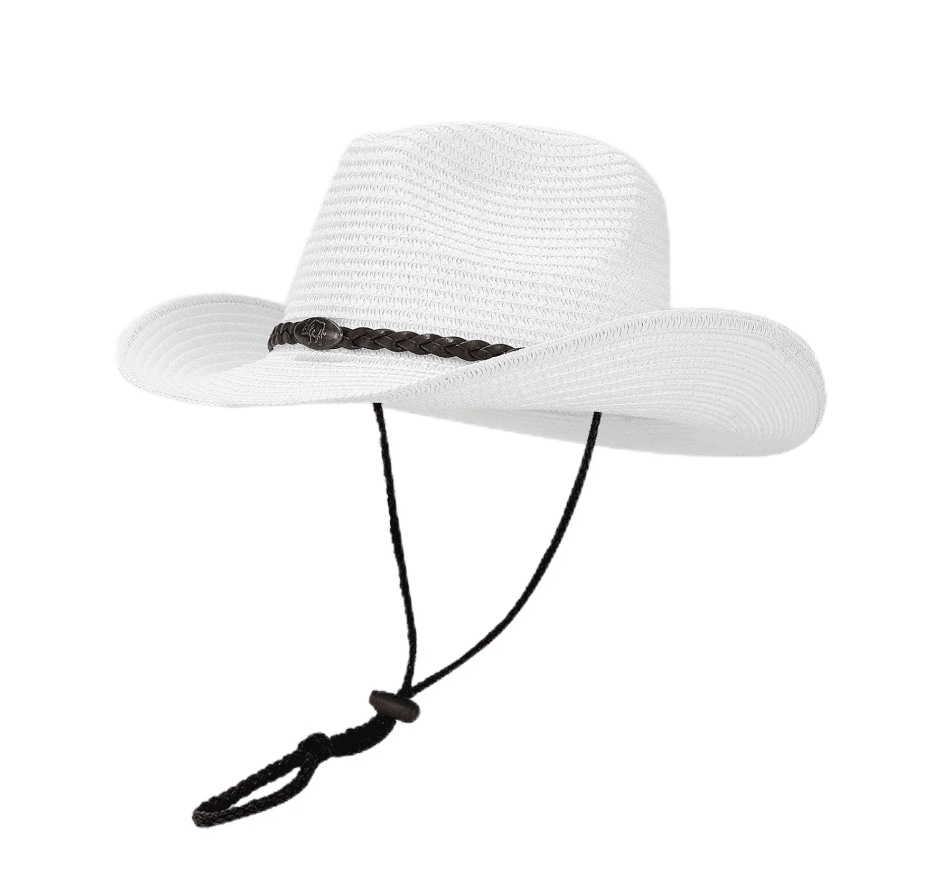 COOPLUS Straw Cowboy Hat for Women Western Cowgirl Adjustable Chin Strap Hats for Summer (( White ))