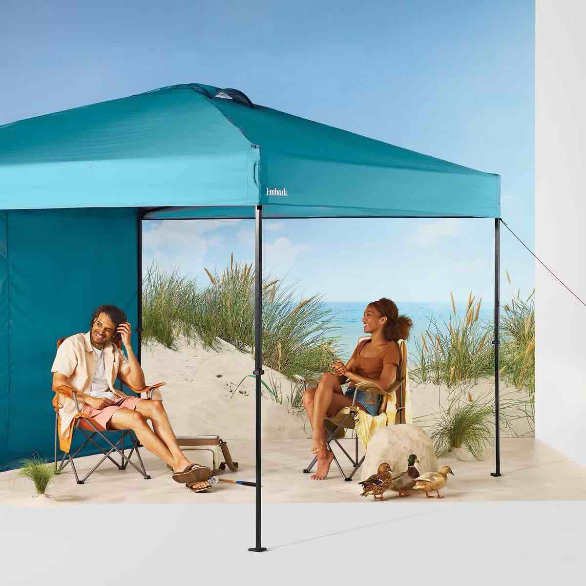 10x10 Steel Weekender Canopy with Wind Vent and Shade Wall - Embark™: Patio Gazebo