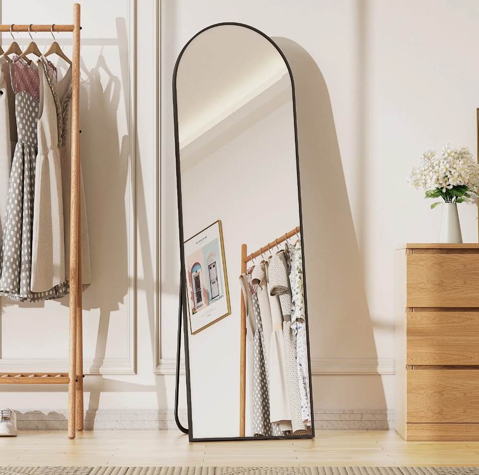 BEAUTYPEAK 59"x 16" Full Length Mirror Arched Standing Floor Mirror Full Body Mirror, Black