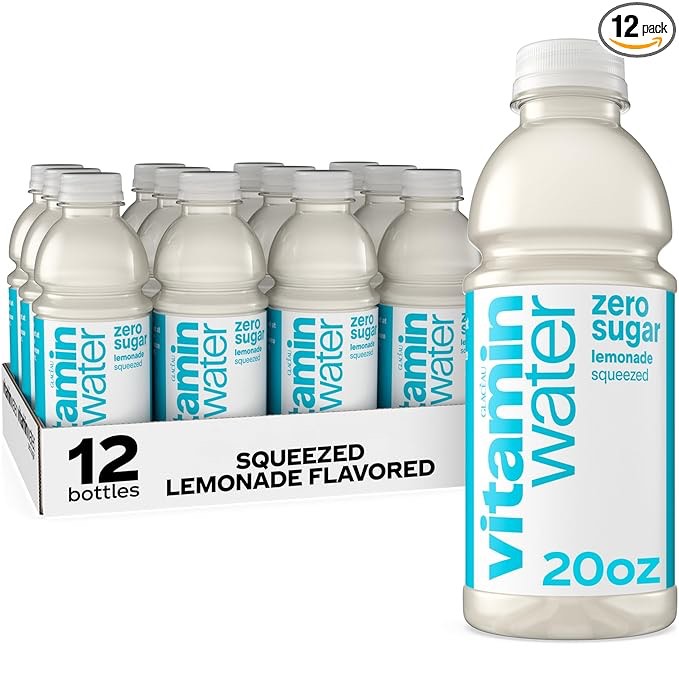 vitaminwater zero sugar squeezed, electrolyte enhanced water w/vitamins, lemonade drinks, 20 fl oz, 12 Pack