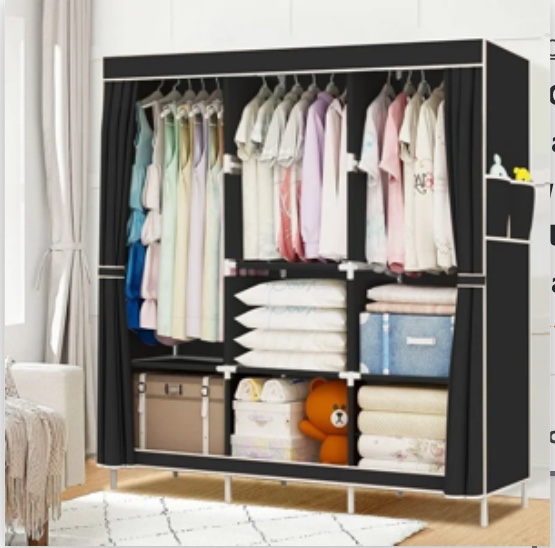 YOUPINS Clothes Organizer 3 Hanging Rod Shelf Portable Closet with Cover Clothes Rack Standing Closet Clothes Storage Wardrobe Garment Cabinet