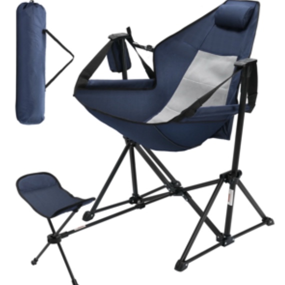 Heavy Duty 350lbs Portable Folding Camping Chair w/Adjustable Backrest & Retractable Footrest - Compact Outdoor Lawn Chair with Headrest, Cup Holder for Camping, Fishing, Hiking, Backyard