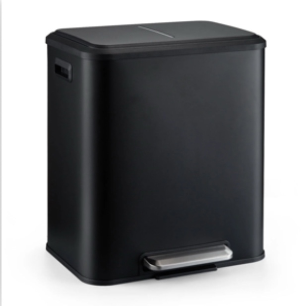 Dual Trash Can for Recycling and Trash, 2 x 15 L (30 L) Stainless Steel Kitchen Trash Can with Lid and Foot Pedal, Double Compartment Garbage Can, Trash Can with Recycling Bin