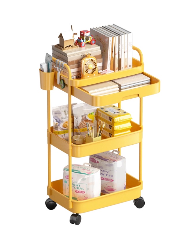 FLYOUTH 3-Tier Rolling Utility Cart with Wheels and Drawers Multi-Functional Storage Organizer for Office Bathroom Living Room Kitchen
