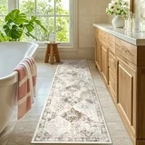 meyjey 2'x8' oriental vintage runner rug for hallways, non-slip machine washable area rug for bedroom/living/dining/laundry room carpet, beige/brown/gray