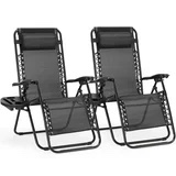 concetta 2 zero gravity lounge chairs, foldable reclining camping for patio, lawn, beach, black