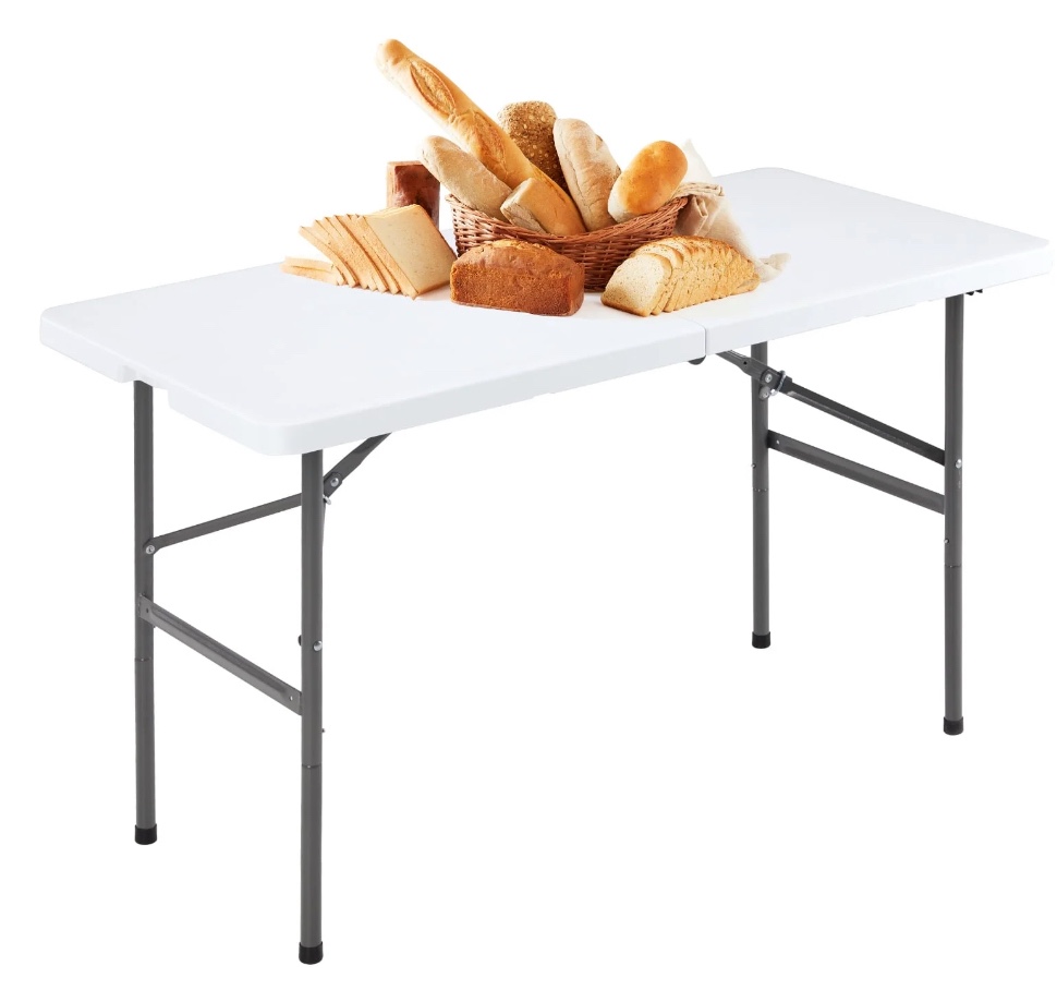 JOINSUN 4FT Plastic Folding Table, Indoor Outdoor Heavy Duty Portable with Handle and Lock for Picnics, Parties and Camping - White