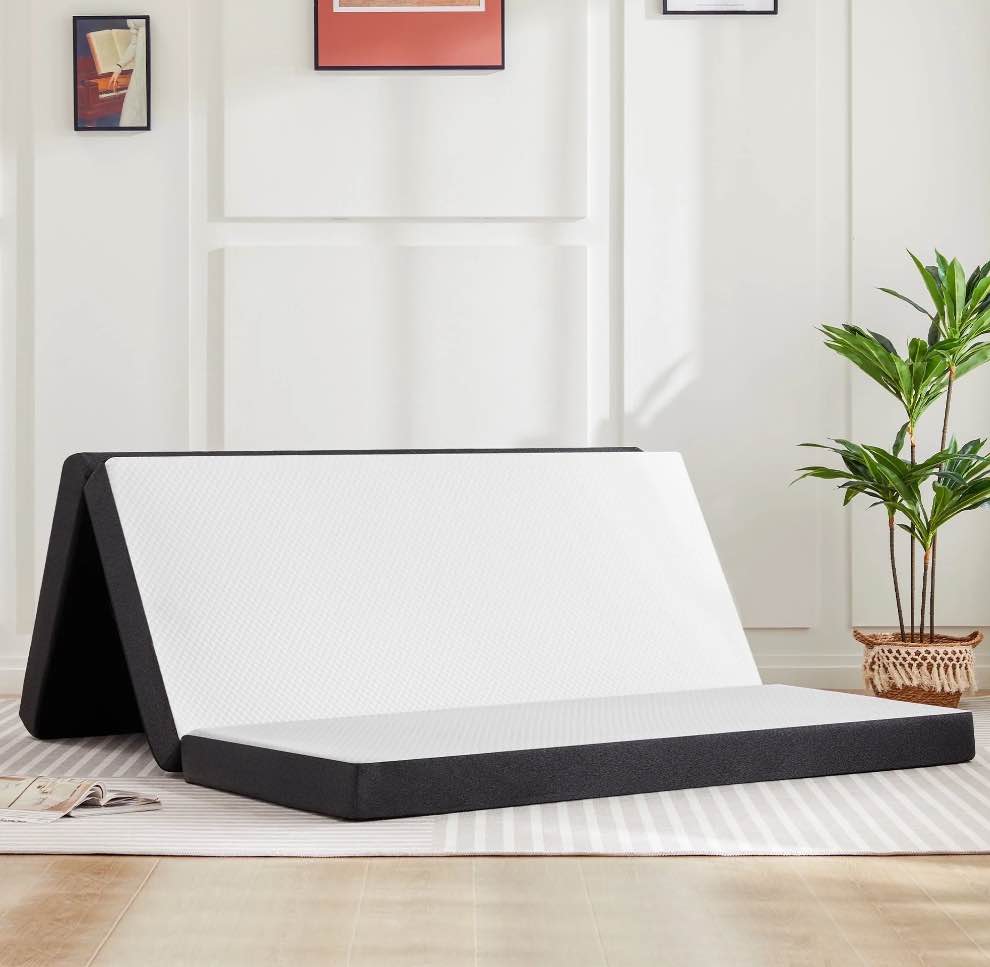 JOINSUN 4 Inch Queen Size Tri-fold Memory Foam Mattress, Portable Foldable Floor Bed with CertiPUR-US Certified, White
