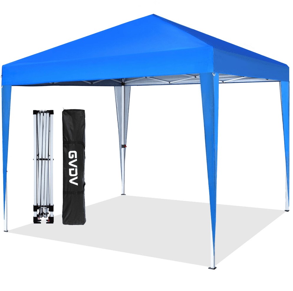 gvdv canopy tent, 10' x 10' instant slant leg pop-up commercial canopy, outdoor shading shelter, blue