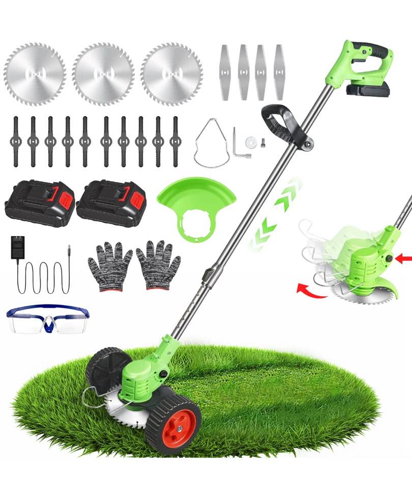 JLLOM Electric Cordless Lawn Trimmer, 21V Weed Wacker with Wheels Grass Edger Tool for Lawn Yard Garden