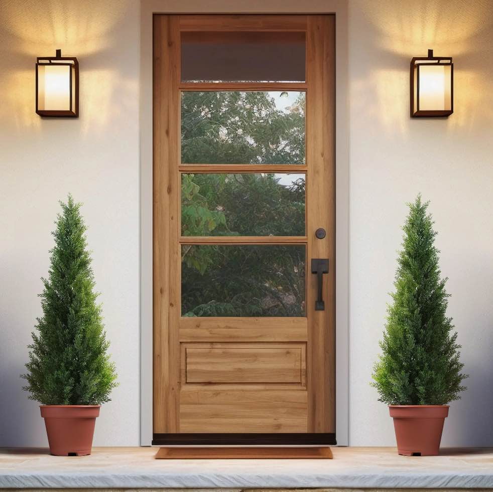 Artificial Cedar Tree 2 Pack 4 ft Outdoor Artificial Topiary Cedar Plants Fake Tree UV Rated Potted Tree for Perfect Housewarming Gift, Set of 2