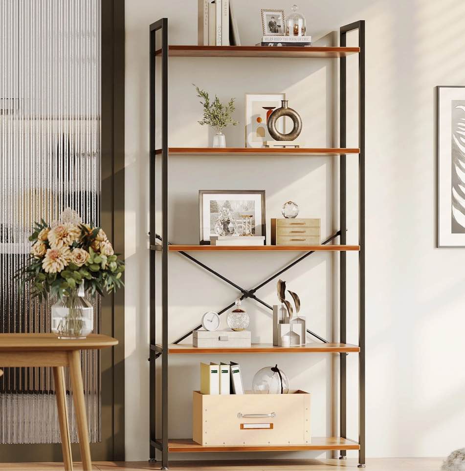 casacomoda 5-tier bookshelf, freestanding book shelf, home office bookcase, storage shelving unit for bedroom, living room, vintag