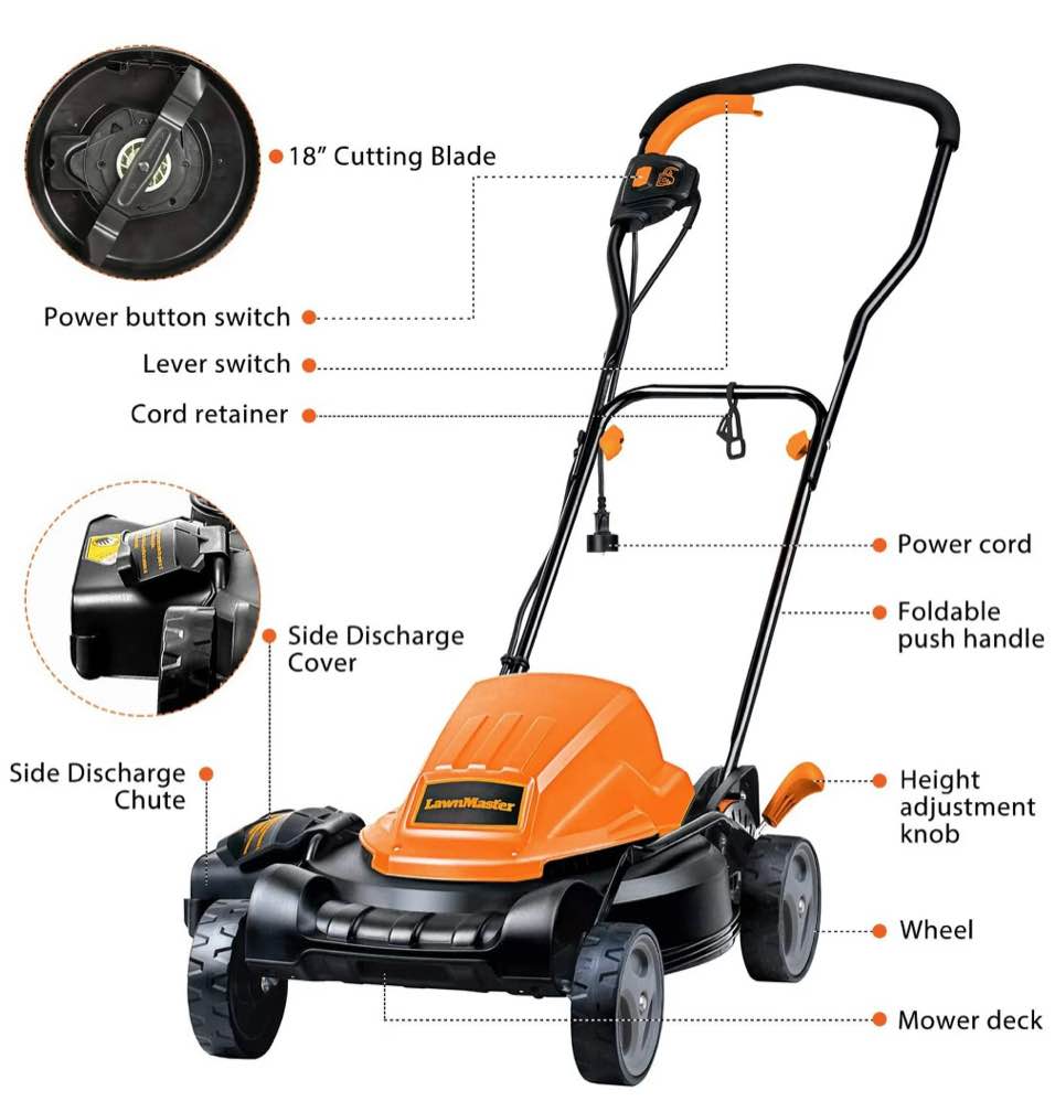 LawnMaster 19 inch 2-in-1 Electric Lawn Mower, 12AMP, ME1218X