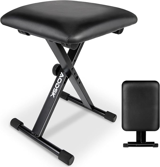 Keyboard Bench X-Style Cushion Padded,Piano Bench Adjustable Collapsible Stool Chair Seat,Flame Retardant Cotton,Non-Skid Design