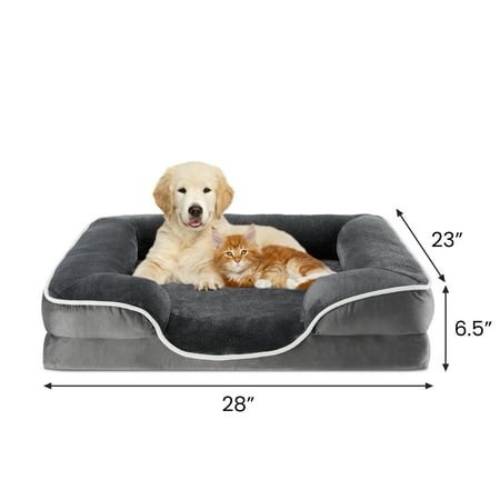 CONCETTA 28 X23 Orthopedic Dog Bed Medium Pet Sofa Bed with Egg Crate Foam Support Machine Washable Cover Gray