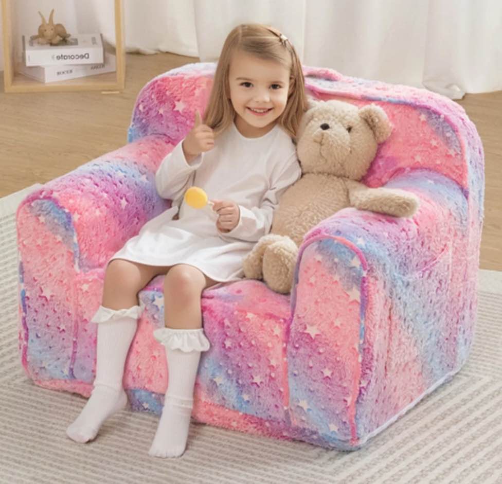 Kids Sofa, Toddler Couch Glow In The Dark, Kids Chairs for toddlers,Soft Kids Sofa Couch for Boys and Girls Gift, Pink