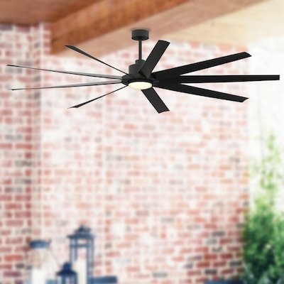 Fanimation Studio Collection EightyFour 84-in Color-Changing Integrated LED Outdoor Black with Matte Black Blades Ceiling Fan With Light - Remote Included ( 9 -Blade ) 