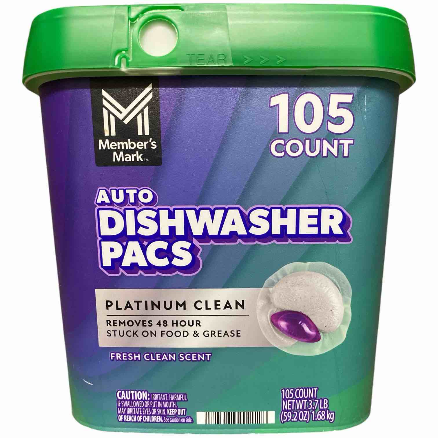 Member's Mark Platinum Clean Automatic Dishwasher Pacs, Fresh Clean, 105 Ct