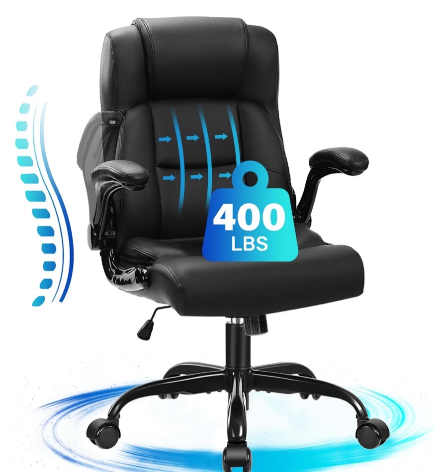 JONPONY Big and Tall Office Chair 400LBS Wide Seat Ergonomic Computer Desk Chair High Back Executive Leather Chair Adjustable Task Chair Lumbar Back Support 8 Hours Heavy Duty Design,9189,Black