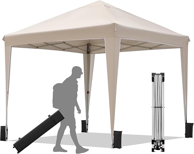 10x10 Pop-Up Canopy Tent, Portable Folding Outdoor Tent, UV 50+ Protection, Waterproof, Adjustable Height, Metal Pavilion for Garden & Party,   Storage Bag, Beige