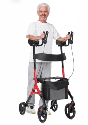 Maxkare Upright Rollator Walker with 5+3 Adjustable Height, Folding Stand Up Walker with Large 360° Swivel Wheels, 19.7" Seat, 300lbs