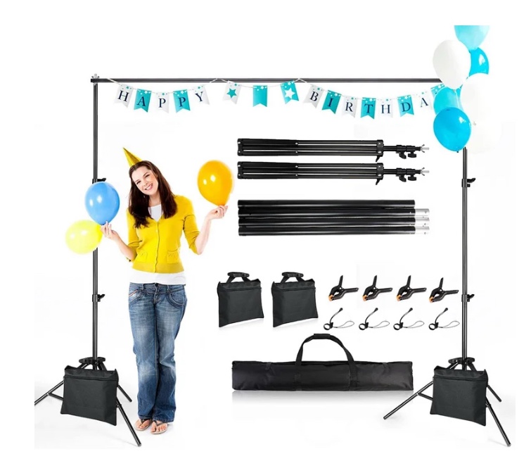 Backdrop Stand, 7.5 FT x 10 FT Adjustable Photography Background Support System Kit with Carrying Bag for Parties, Wedding, Photography, Advertising Display