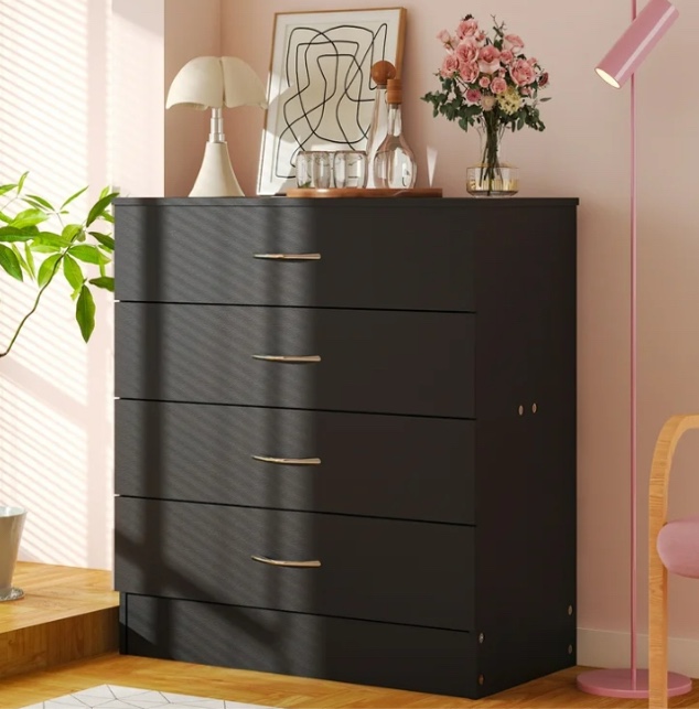 Zimtown 4 Drawer Dresser Unit Bedroom Night Stand Chest Organizer,Black