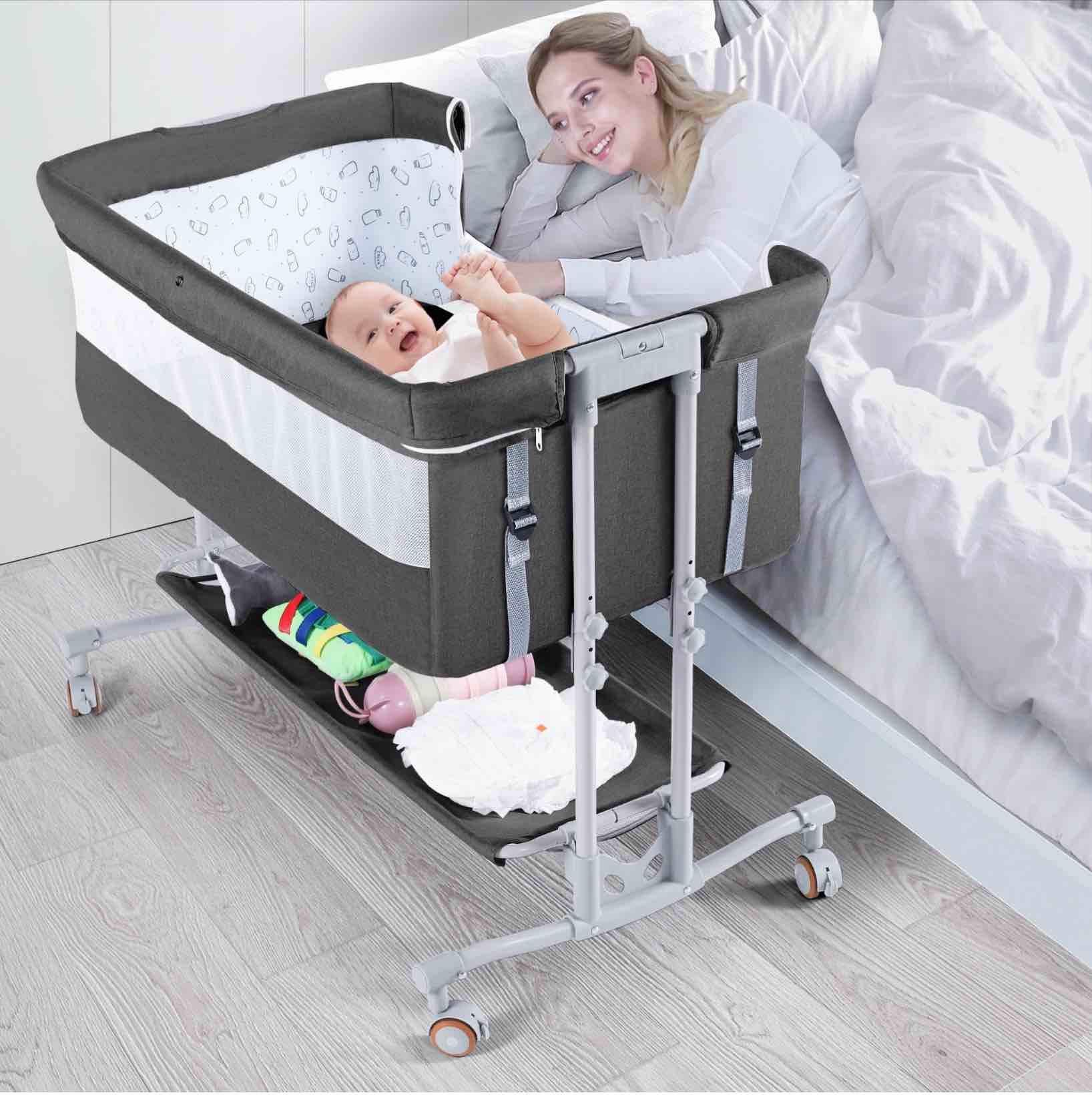 Babyeap Baby Bassinet Bedside Sleeper Bassinet For 0-6 months Baby Unisex (Dark Gray)