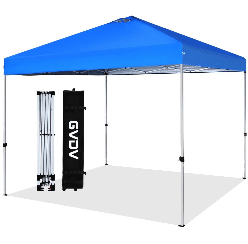 gvdv canopy tent, 10x10 pop up canopy outdoor shade with wheeled bag, easy up sun shelter with vents, blue