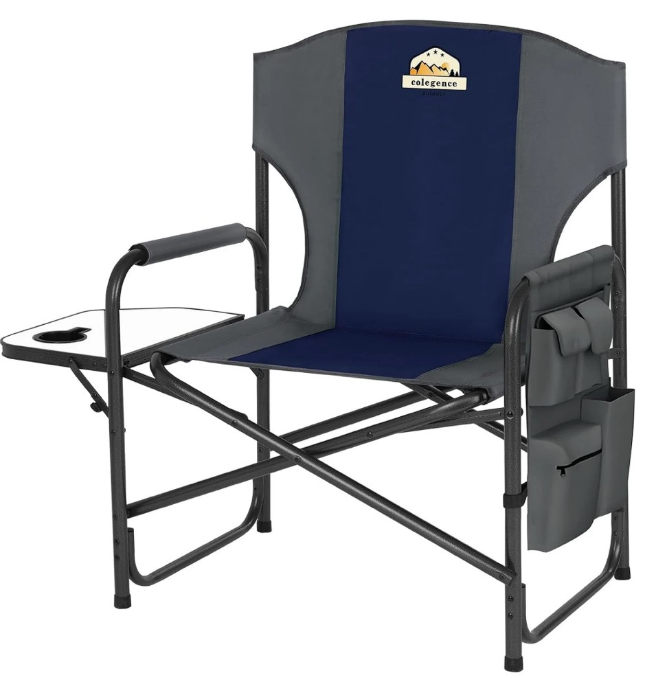Oversized Directors Camping Chair Support 600 LBS, Heavy Duty Folding Outdoor Chairs with Detachable Side Pocket and Adjustable Side Table for Outside Beach,Lawn,Fishing (Black)