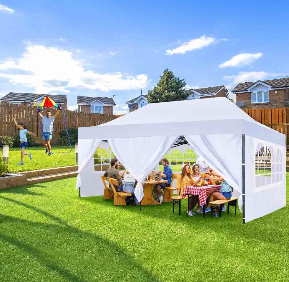 GVDV 10' x 20' Pop up Canopy Tent Party Tent Outdoor Event Instant Tent Gazebo with Removable Sidewalls and Carry Bag, White