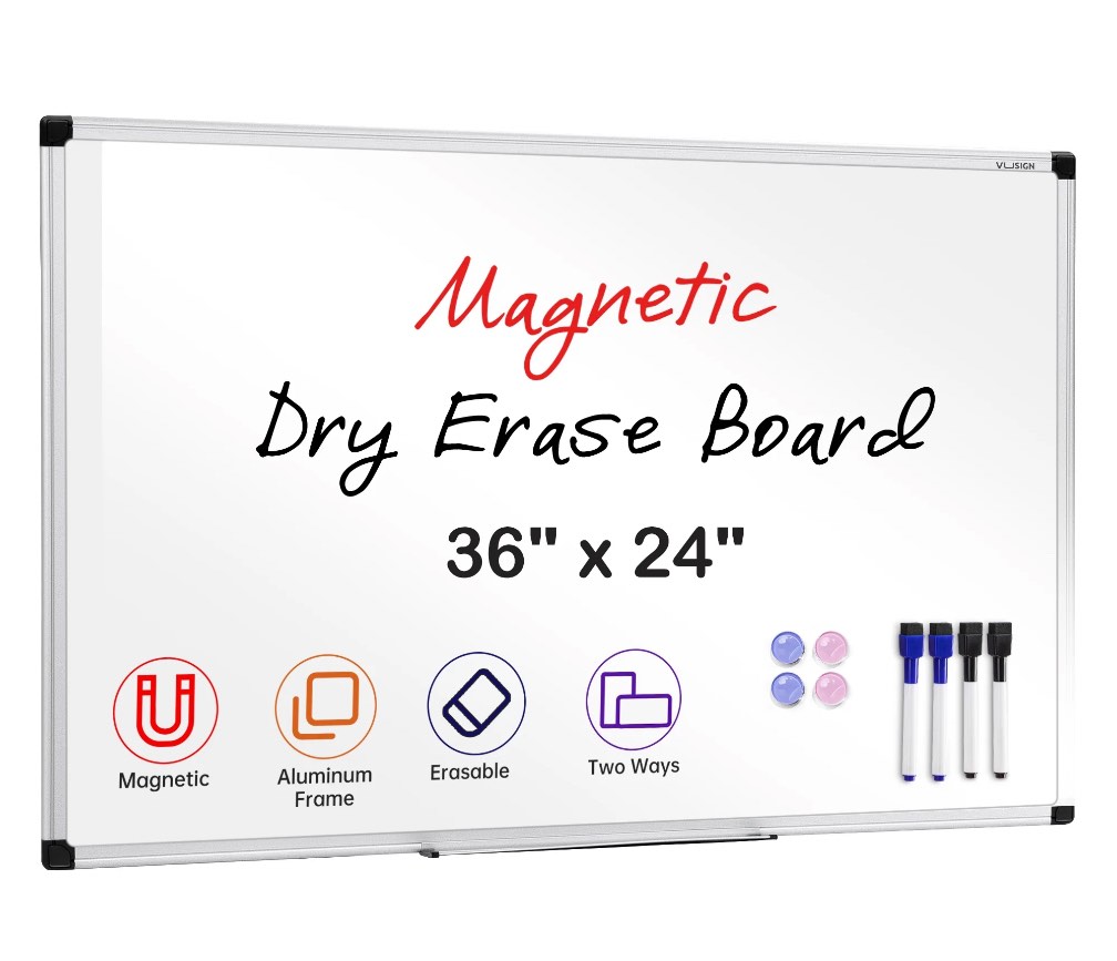 VUSIGN Magnetic Whiteboard Dry Erase Board, 36 X 24 Inches, Wall Mounted White Board with Pen Tray, Silver Aluminium Frame
