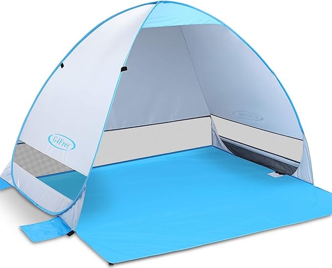 SEREE Automatic Pop up Beach Tent for 3-4 Person UPF 50+ Instant Portable Outdoors Quick Cabana Sun Shelter with Carry Bag Blue
