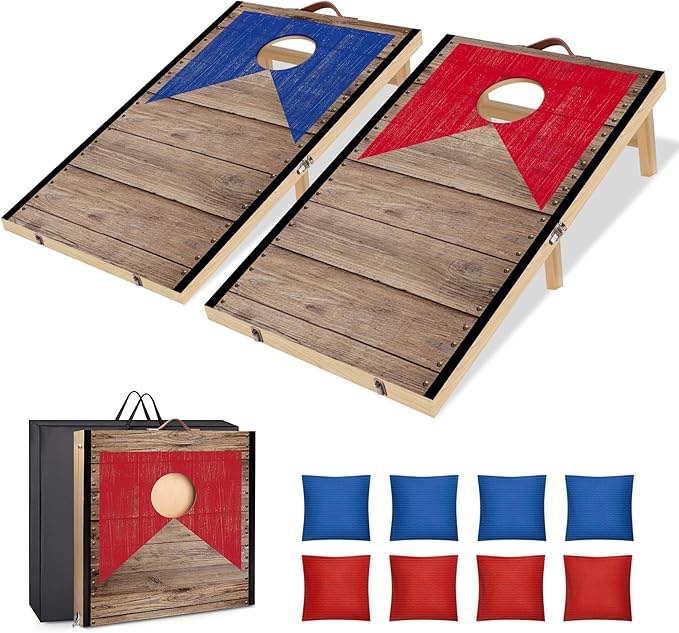 portable cornhole board set 3 ft x 2 ft solid wood cornhole set with 6 bean bags and carrying case foldable cornhole game for kids and adult indoor or outdoor backyard toss games