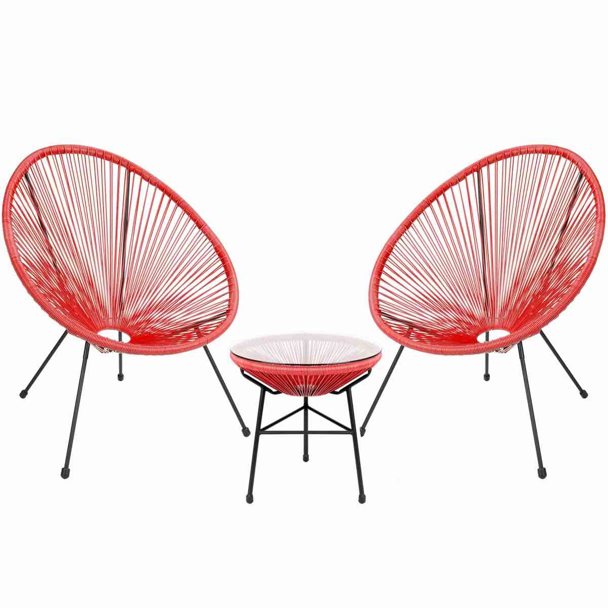 Harijs 3-Piece All-Weather Patio Acapulco Bistro Furniture Set w/ Rope, Glass Top Table