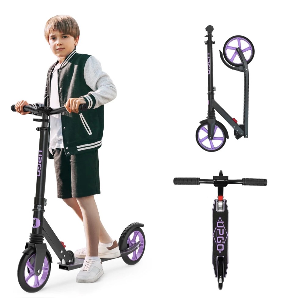 UPGO Kick Scooter for Ages 6+, Kids, Teens & Adults, 240 LB Max Load, Foldable, 8-Inch Wheels,Purple