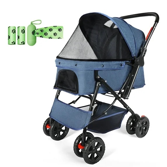 Wedyvko Dog Stroller - Pet Strollers with Reversible Handle for Small Medium Dogs with Mesh Windows Removable Liner (Jewelry Blue)