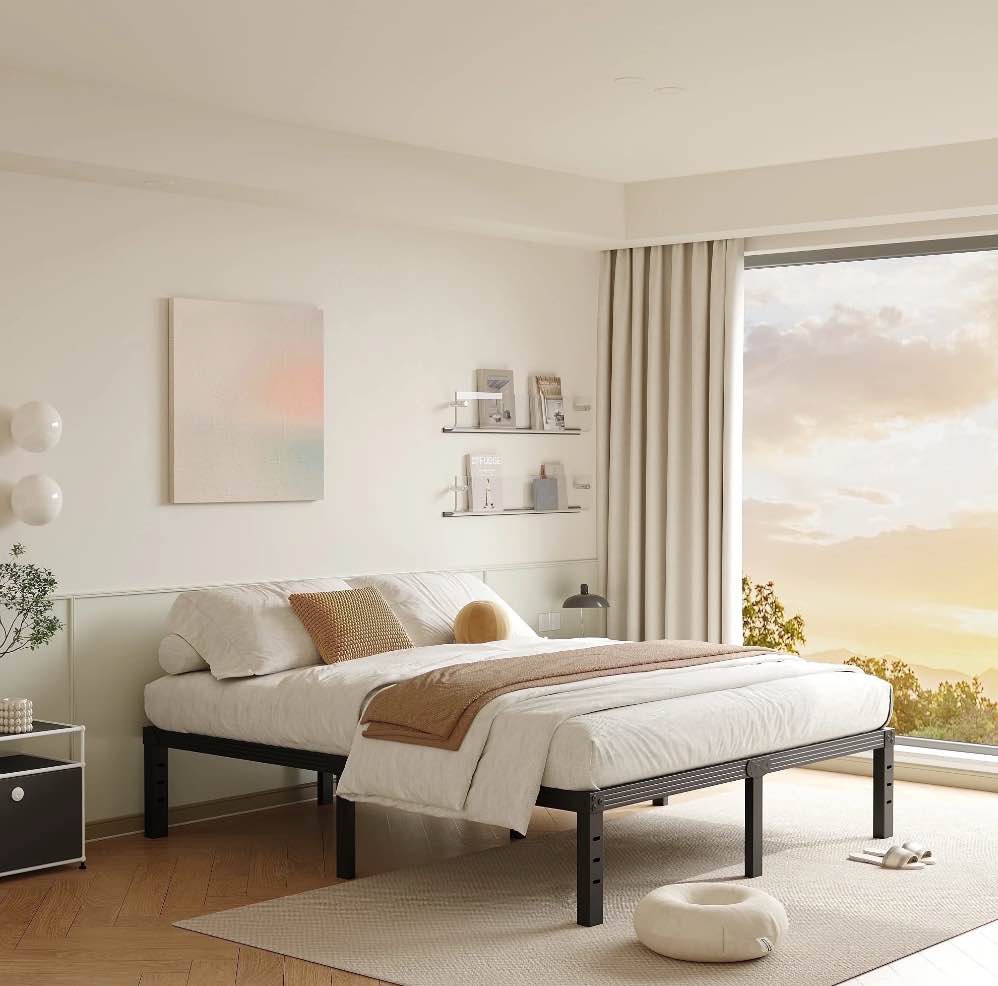 FSCHOS 14 Inch Queen Size Bed Frame, Heavy Duty Metal Platform, No Box Spring Needed, Easy Assembly, Black